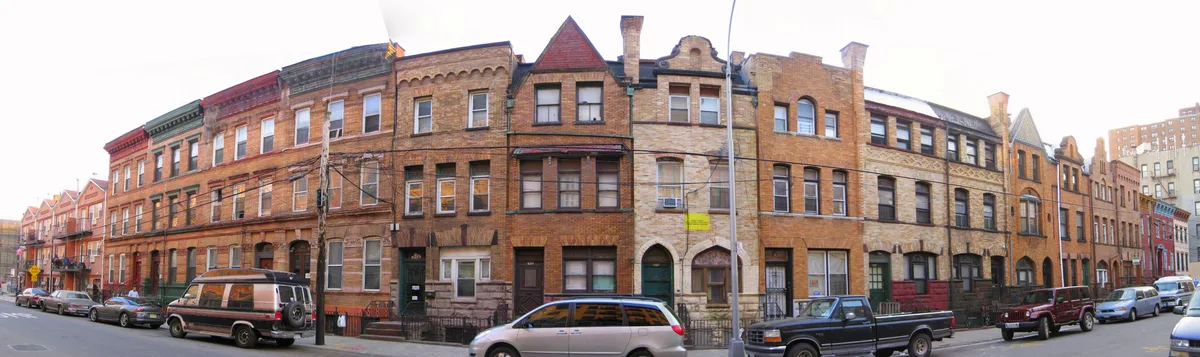 A row of homes along the Bertine Block in Mott Haven, the Bronx