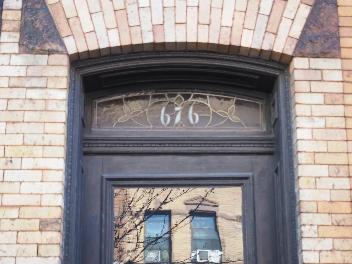 Brickwork and a residential doorway in the Bertine Block Historic District