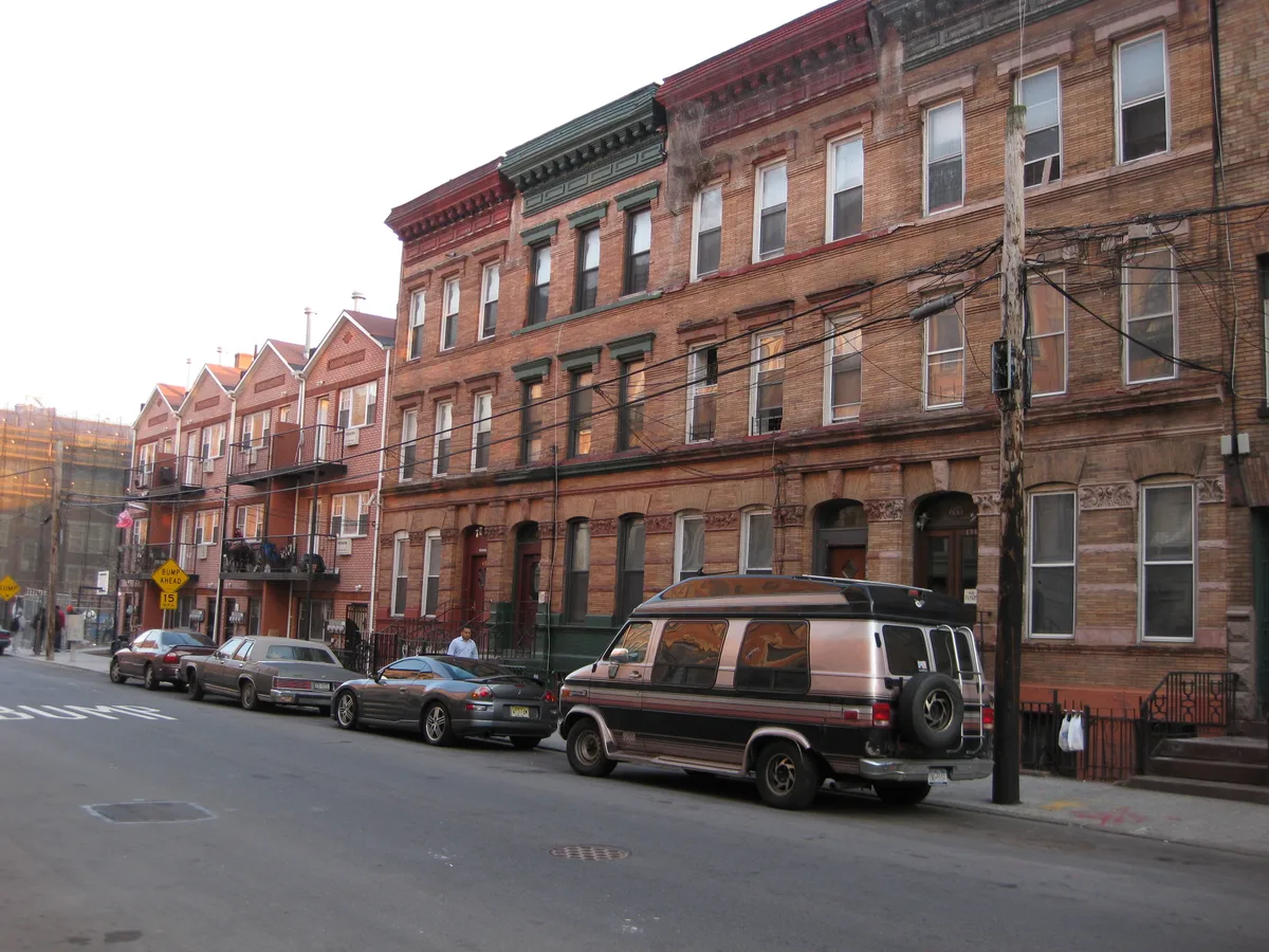 Residential rowhouses on the Bertine Block in Mott Haven, the Bronx